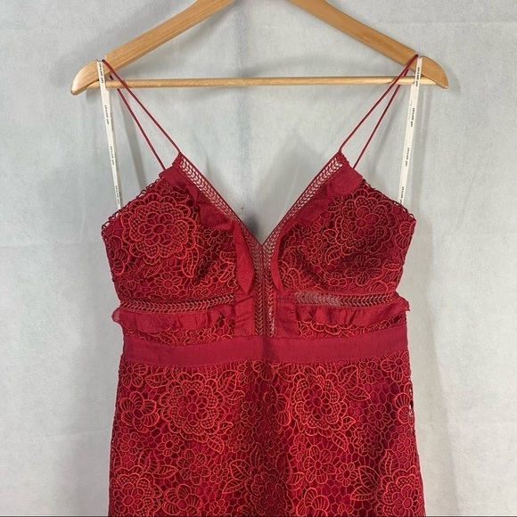 Self Portrait Red Floral Blush Midi Dress Size US 8 - Picture 13 of 16